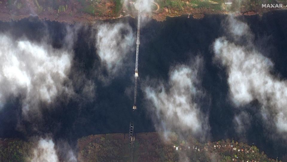 Satellite image shows damage to the Antonivsky Bridge