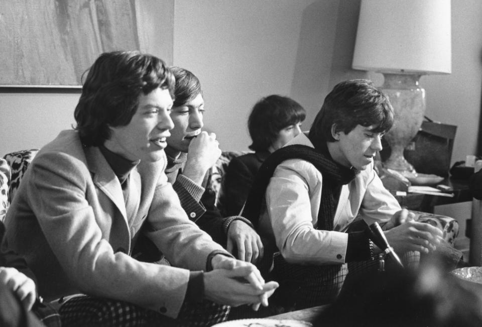 NEW YORK - OCTOBER 28: Rock and roll band 'The Rolling Stones' hold court at a press conference at the New York Hilton on October 28, 1965 in New York City, New York. (Photo by Michael Ochs Archives/Getty Images)