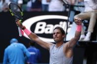 Tennis - Australian Open - Rod Laver Arena, Melbourne, Australia, January 17, 2018. Spain's Rafael Nadal celebrates winning his match against Argentina's Leonardo Mayer. REUTERS/Issei Kato