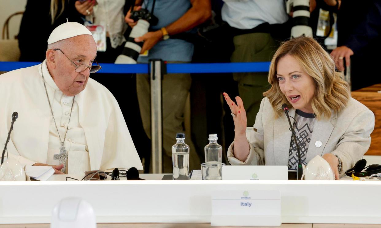 <span>Invited by Italian prime minister Giorgia Meloni, the pope is the first religious leader to attend a G7 summit.</span><span>Photograph: Giuseppe Lami/EPA</span>