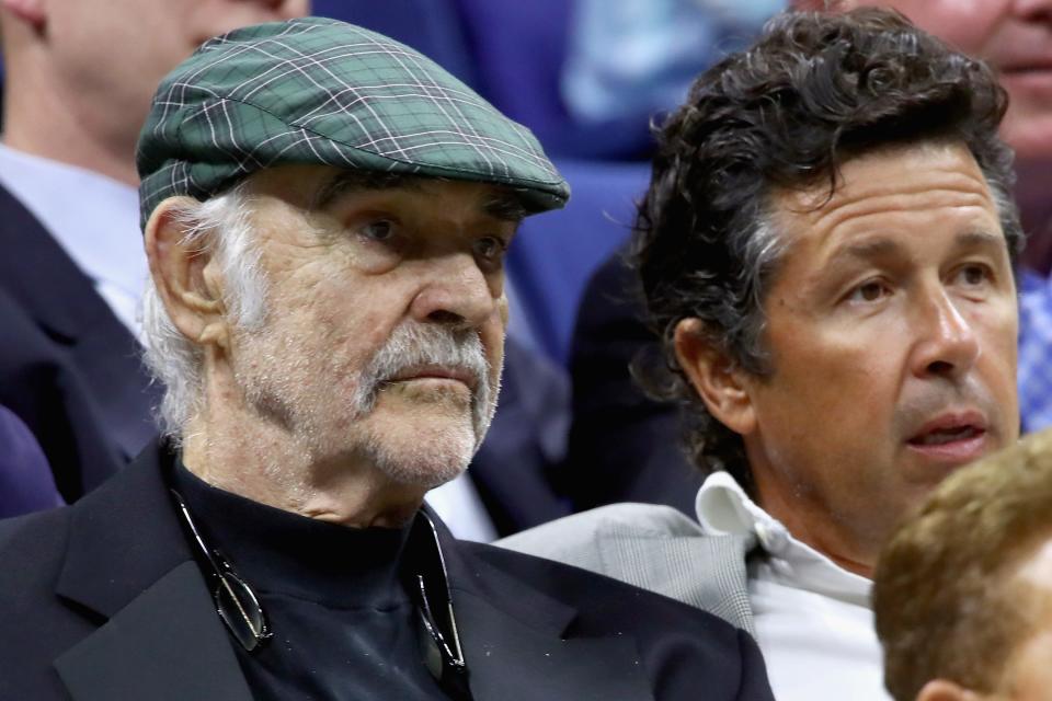 Sean Connery watches Madison Keys play Elise Mertens of Belgium on Day 2 of the 2017 U.S. Open on Aug.  29, 2017, in New York.