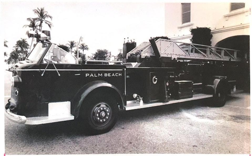 Fire Department aerial truck photographed in 1948. Courtesy of the Historical Society of Palm Beach County