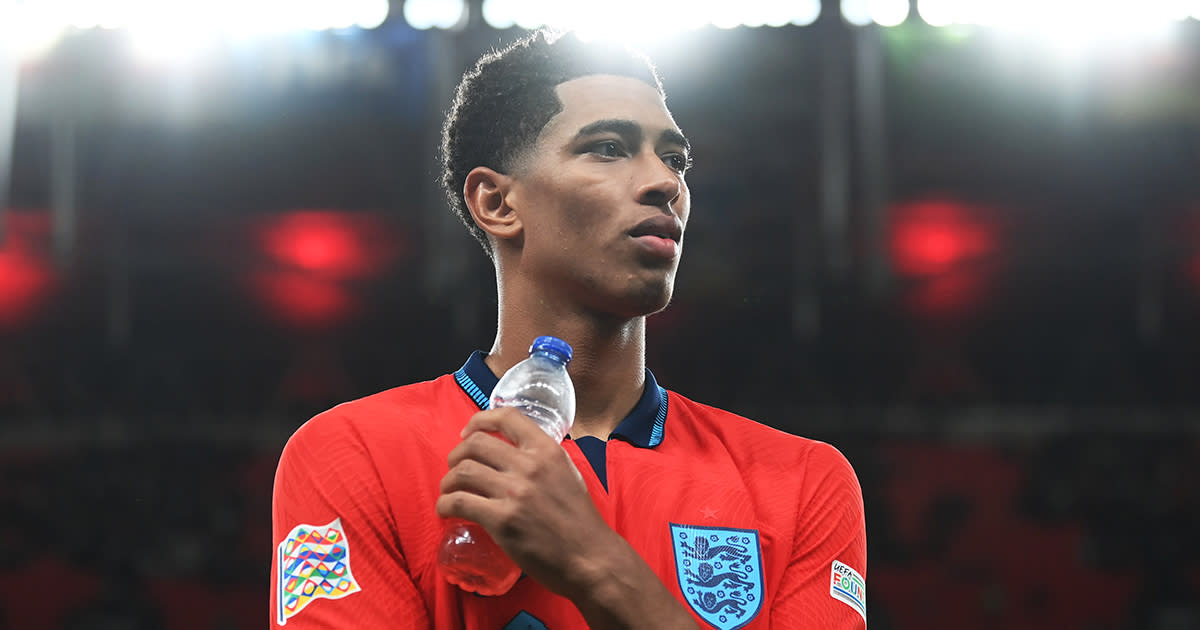  Liverpool target Jude Bellingham of England looks on following the UEFA Nations League League A Group 3 match between England and Germany at Wembley Stadium on September 26, 2022 in London, England. 