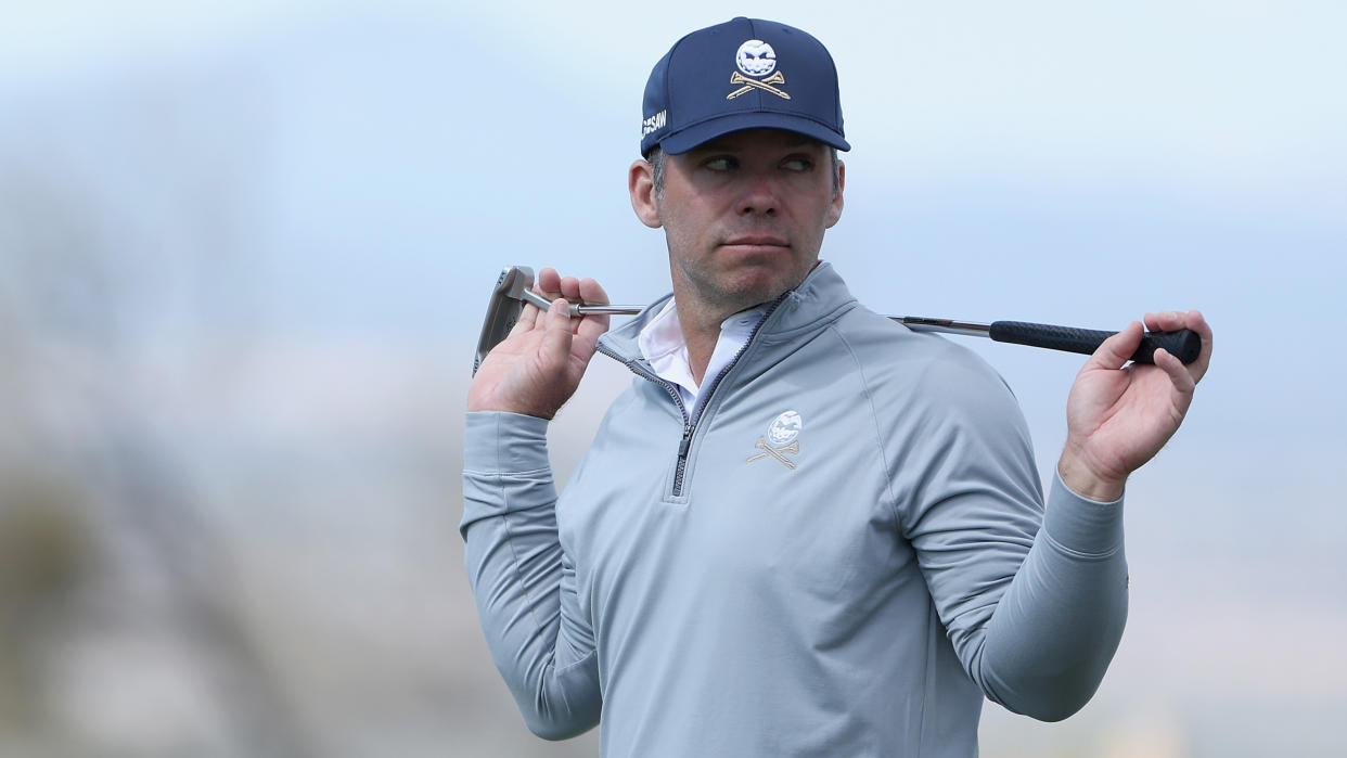  Paul Casey looks on during a LIV Golf event 