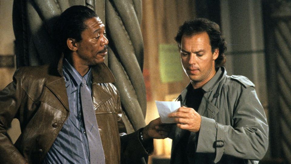 Morgan Freeman and Michael Keaton in Clean and Sober (credit: Imagine Entertainment)