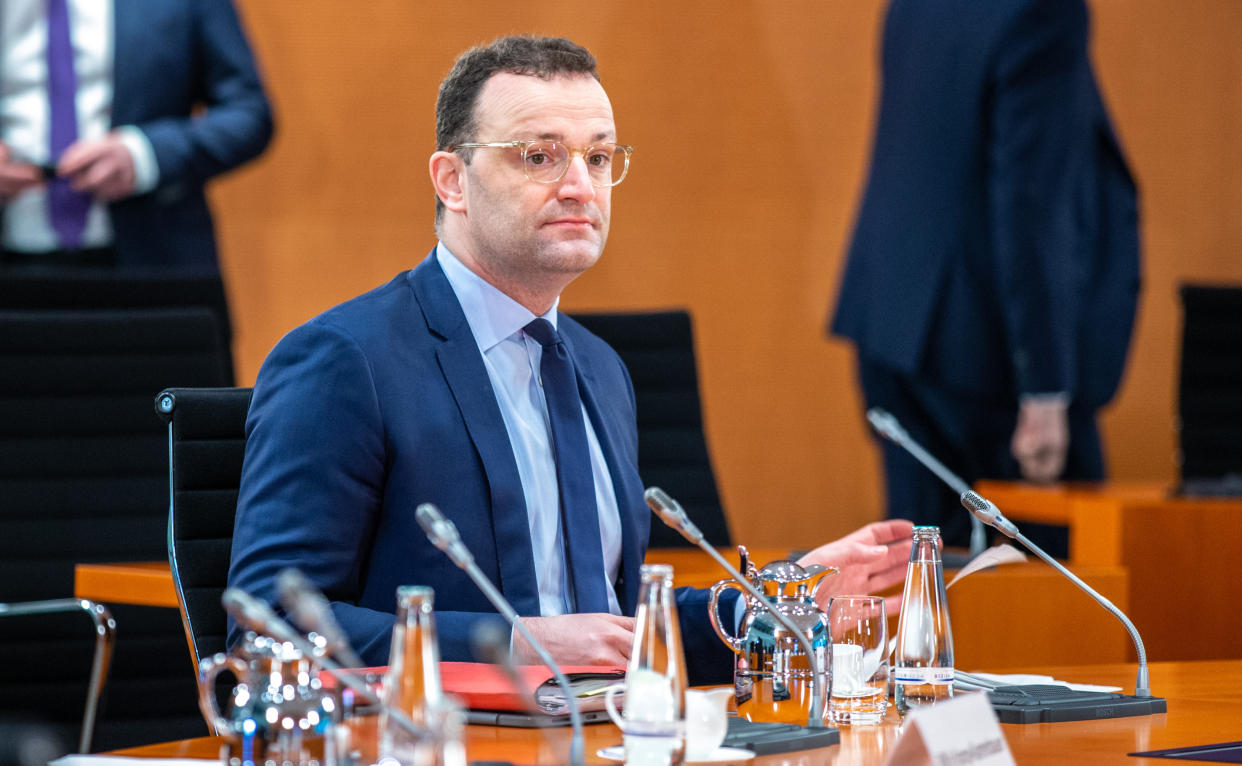 BERLIN, GERMANY - APRIL 01: Jens Spahn, Federal Minister of Health attends the weekly government cabinet meeting during the coronavirus crisis on April 1, 2020 in Berlin, Germany. Germany has so far registered over 68,000 cases of Covid-19 infection and 721 people have died. (Photo by Andreas Gora - Pool/Getty Images)