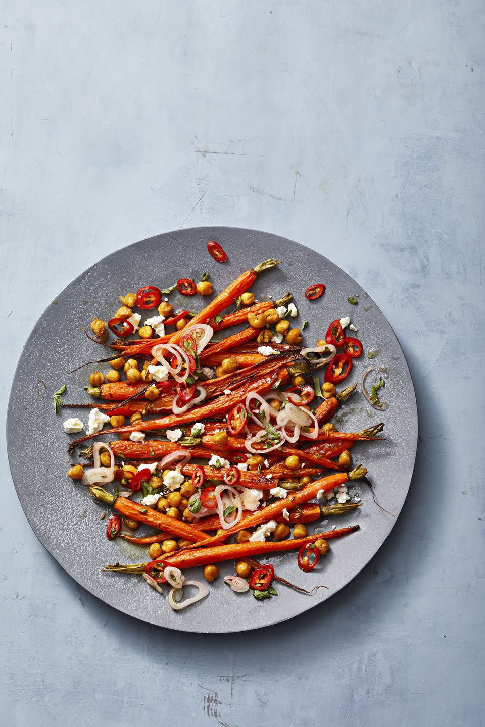 Roasted Carrots and Chickpeas with Marinated Feta