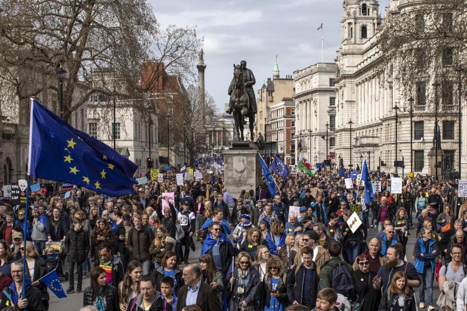 Protesters take part in the Put it to the People March on Saturday afternoon (Getty Images)