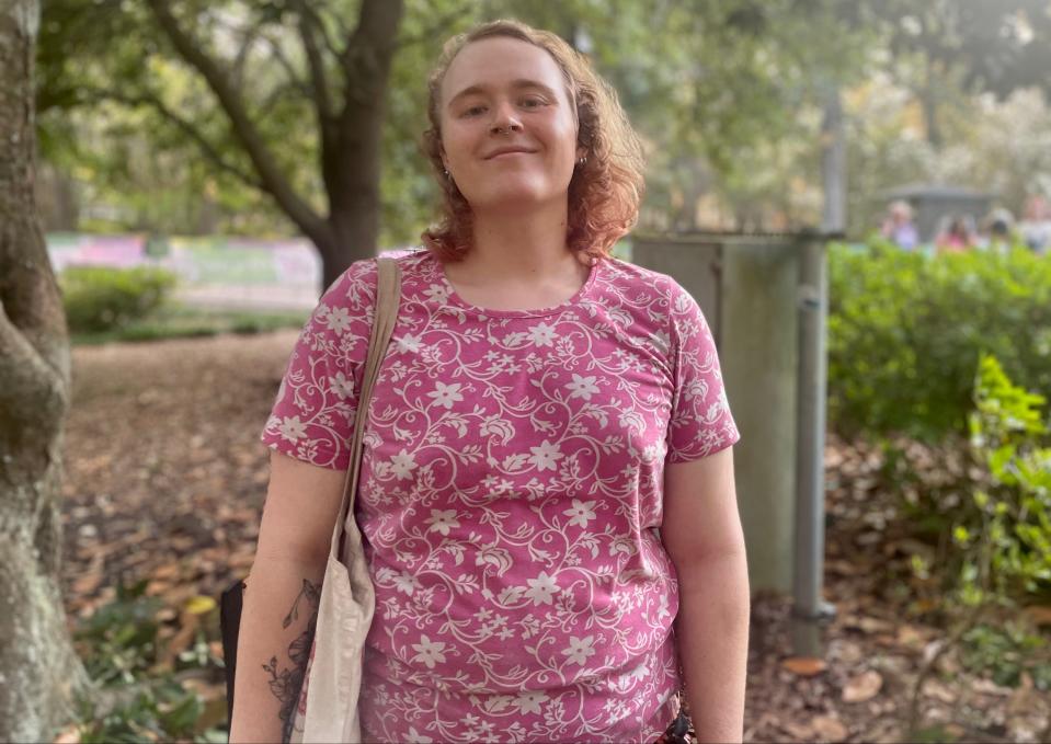 Raven Baker was one of hundreds of people who came out to Forsyth Park on Friday, March 31, to celebrate Trans Day of Visibility with a rally and march. Baker, a trans woman, condemned SB 140, the recently passed state bill that bans gender-affirming care for minors in Georgia.