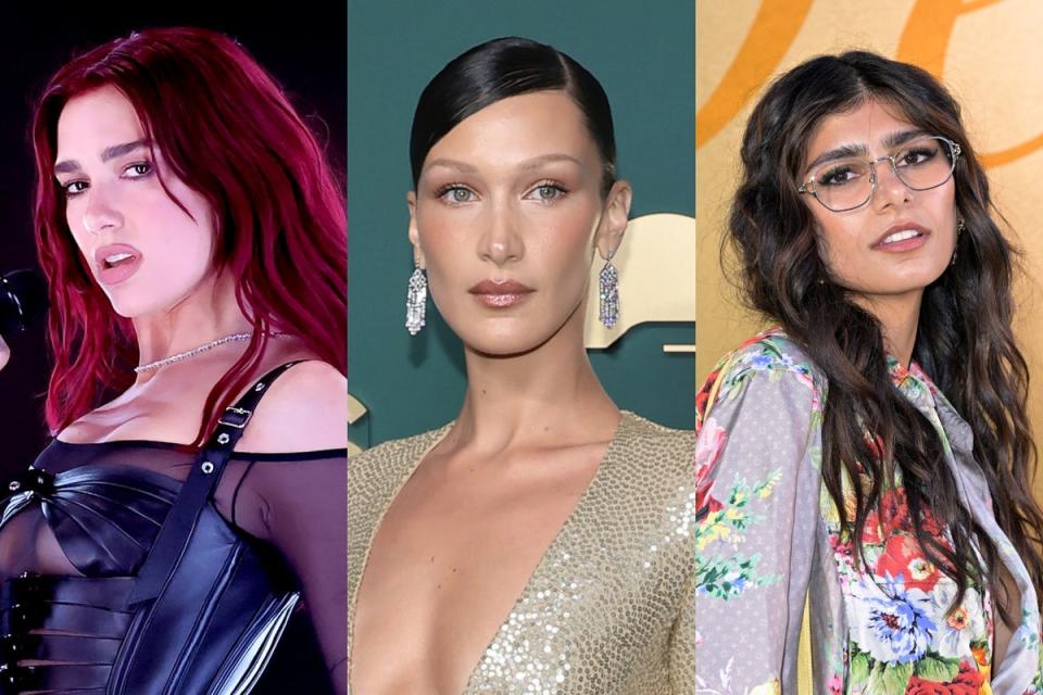 Dua Lipa, Bella Hadid and Mia Khalifa are all called to be killed by the IDF in the song (Getty Images)