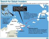 Graphic on the situation in Malaysian Borneo where authorities are searching for armed Filipino invaders