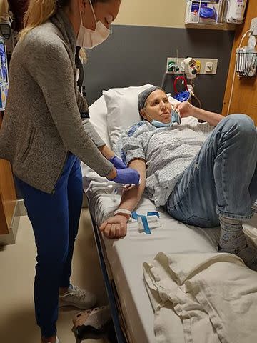 <p>Howard Barshop</p> Cindy Barshop receiving treatment in the hospital