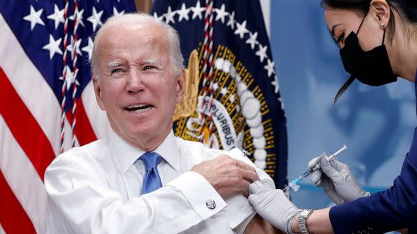 PHOTO: President Joe Biden receives his updated COVID-19 booster in the South Court Auditorium at the White House campus on October 25, 2022 in Washington, DC. (Anna Moneymaker/Getty Images)