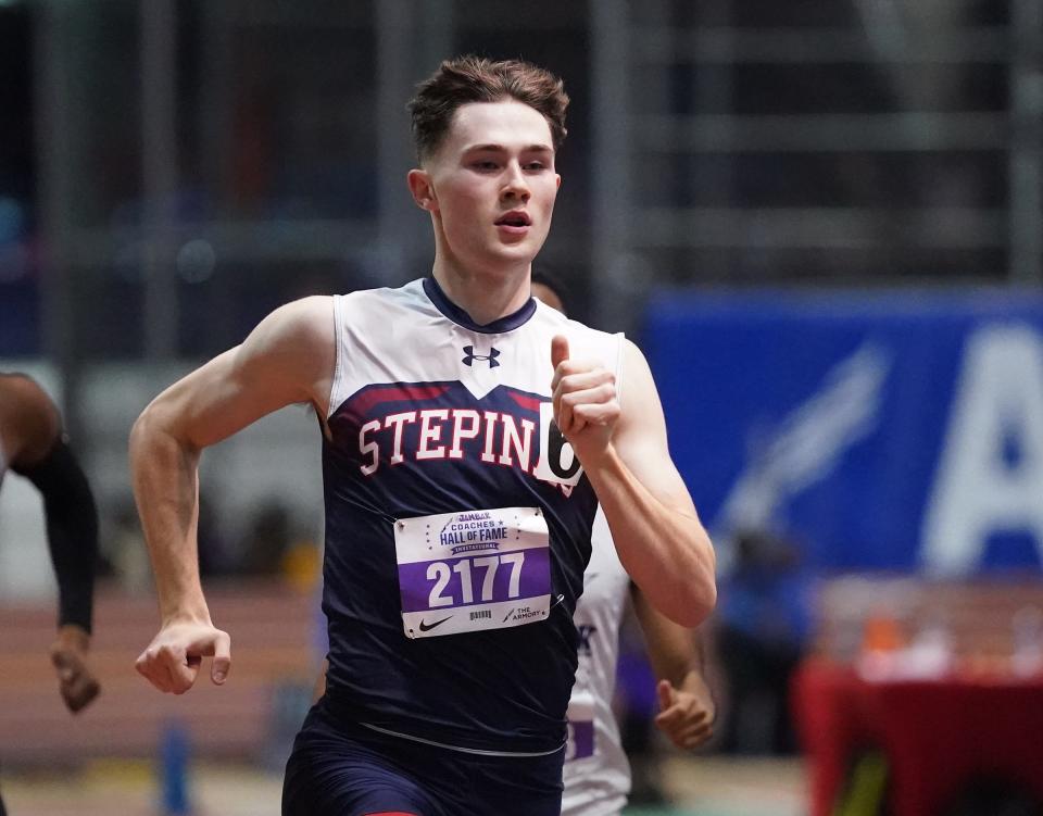 Stepinac's David Davitt runs in the 500-meter dash at The JAMBAR Coaches Hall of Fame Invitational at Armory Track & Field Center in New York on Saturday, Dec 16, 2023.