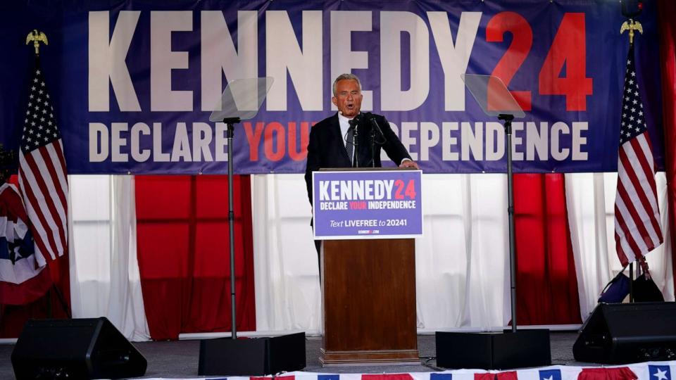PHOTO: Presidential candidate Robert F. Kennedy, Jr. speaks during a campaign event at Independence Mall, Oct. 9, 2023, in Philadelphia. (Matt Rourke/AP)