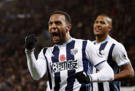 Britain Football Soccer - Leicester City v West Bromwich Albion - Premier League - King Power Stadium - 6/11/16 West Bromwich Albion's Matt Phillips celebrates scoring their second goal Action Images via Reuters / Carl Recine