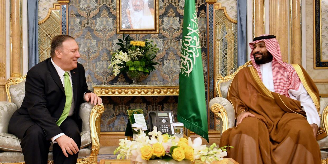 FILE PHOTO: U.S. Secretary of State Mike Pompeo takes part in a meeting with Saudi Arabia's Crown Prince Mohammed bin Salman in Jeddah, Saudi Arabia, September 18, 2019. Mandel Ngan/Pool via REUTERS