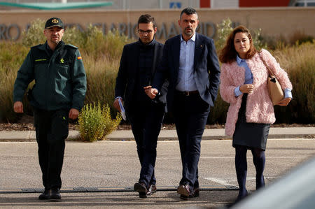 Former Catalan government cabinet member Santi Vila (2ndR) walks out of prison after being released on bail in Estremera, Spain, November 3, 2017. REUTERS/Javier Barbancho