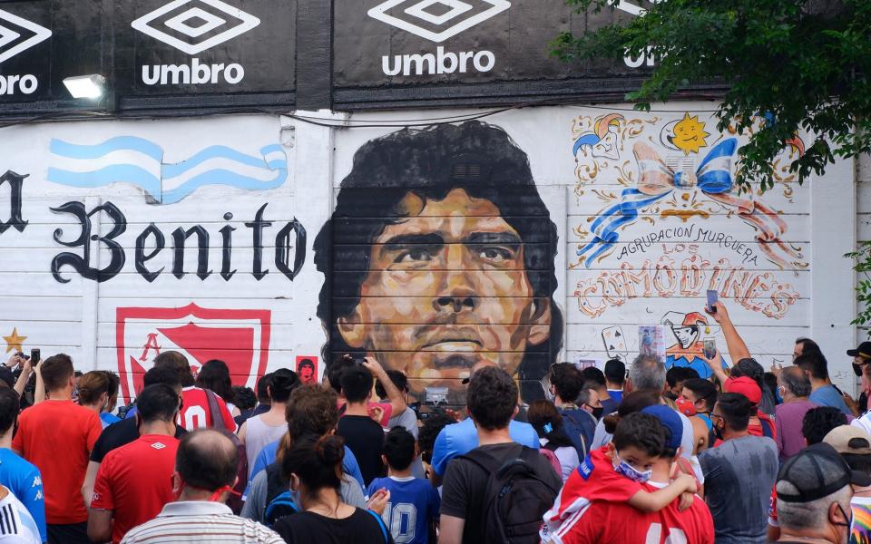 Fans mourn Diego Maradona at Argentinos Juniors' Diego Maradona Stadium - Fernando de Dios 