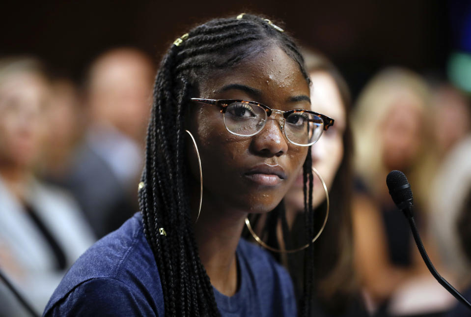 Aalayah Eastmond appears before the Senate Judiciary Committee on Capitol Hill in Washington in 2018. (Pablo Martinez Monsivais/AP)