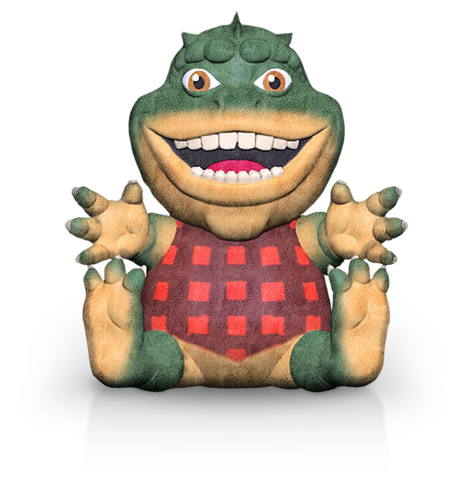 A Dinosaurs plush of Earl Sinclair in red plaid