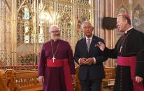 <p>Archbishop Eamon Martin and Archbishop Richard Clarke show Prince Charles around St. Patrick’s Catholic Cathedral.</p>