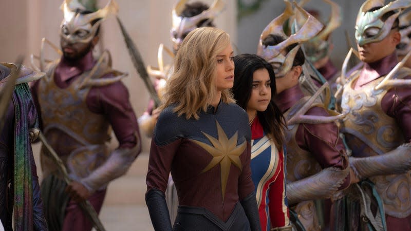 Brie Larson as Captain Marvel/Carol Danvers and Iman Vellani as Ms. Marvel/Kamala Khan in The Marvels. - Photo: Laura Radford/Marvel