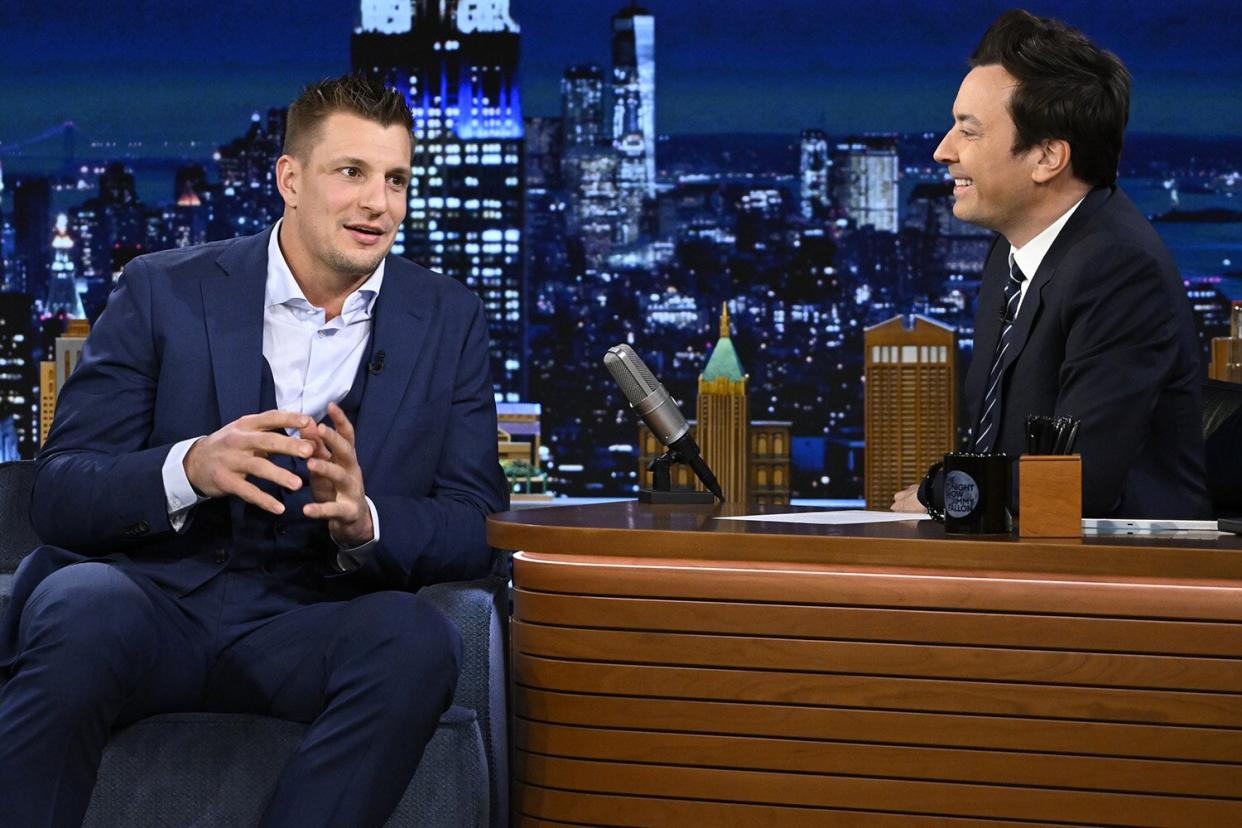 Rob Gronkowski during an interview with host Jimmy Fallon