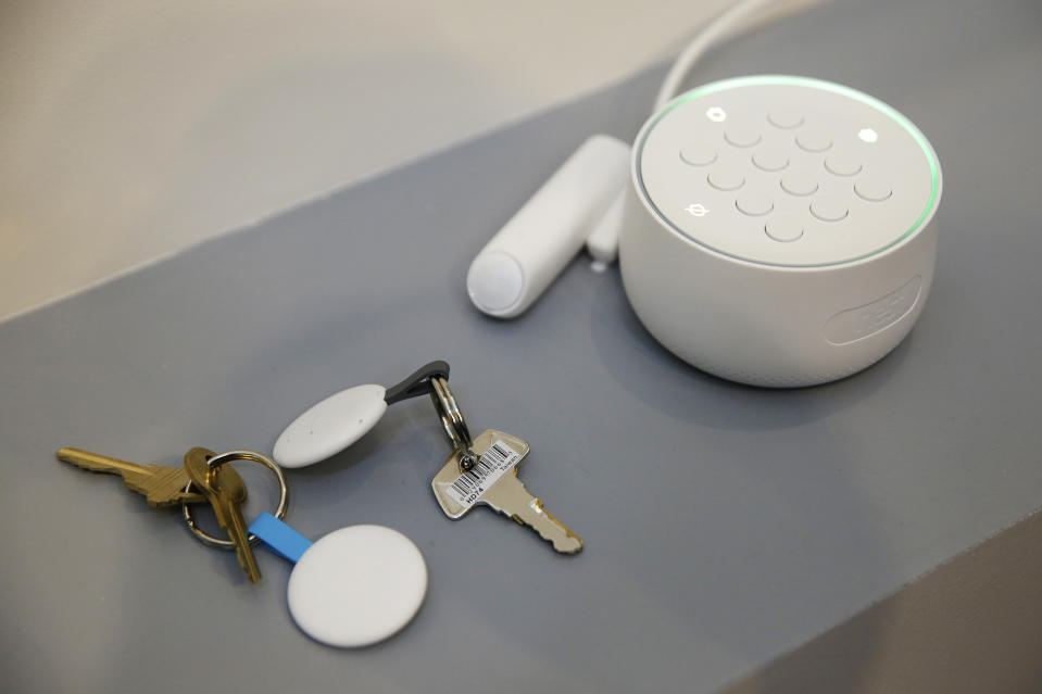 FILE- In this Sept. 20, 2017, file photo the Nest Secure alarm system is seen on display during an event in San Francisco. Technology companies are pushing the “smart home,” selling appliances and gadgets that offer internet-connected conveniences you didn’t know you needed. (AP Photo/Eric Risberg, File)