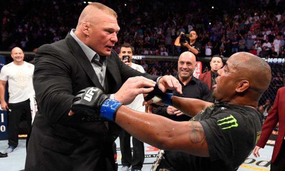 Brock Lesnar confronts Daniel Cormier after his UFC heavyweight championship fight