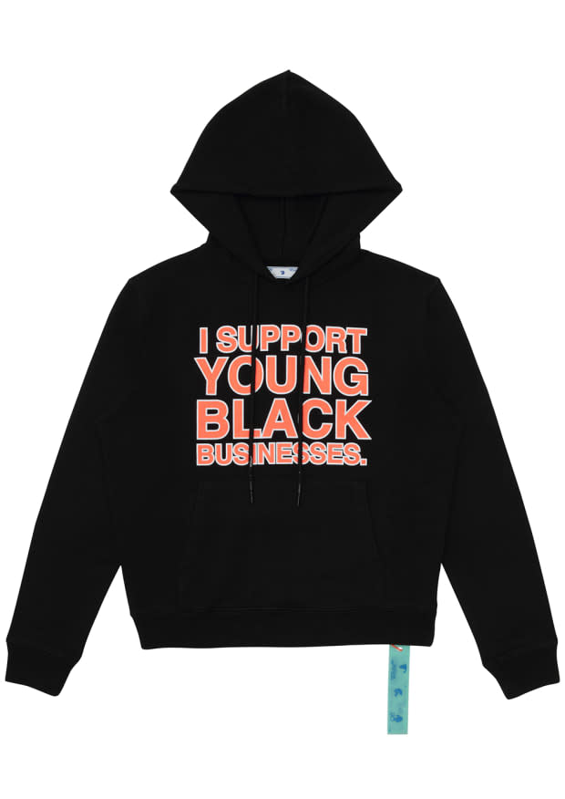 Off-White ISYBB Black Hoodie, $440, <a href="https://www.off---white.com/en-us/shopping/off-white-isybb-black-hoodie-15338678" rel="nofollow noopener" target="_blank" data-ylk="slk:available here;elm:context_link;itc:0;sec:content-canvas" class="link ">available here</a>. 