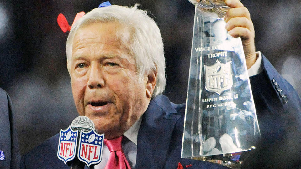 From accepting Vince Lombardi trophies to getting charged by police, Robert Kraft is in crisis mode. Pic: Getty