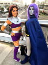 <p>Cosplayers dressed as Starfire and Raven at Comic-Con International on July 21, 2018, in San Diego. (Photo: Angela Kim/Yahoo Entertainment) </p>