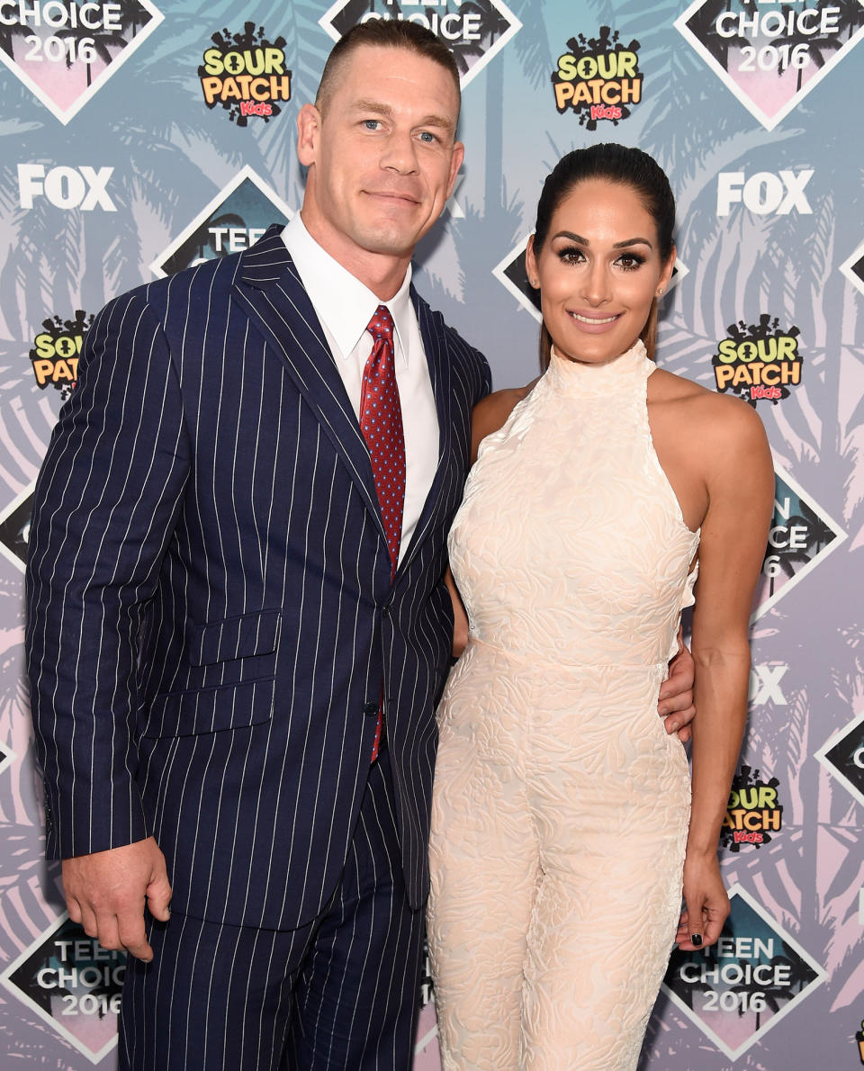 John Cena and Nikki Bella attend the 2016 Teen Choice Awards. (Photo: Kevin Mazur/Fox/Getty Images for Fox)