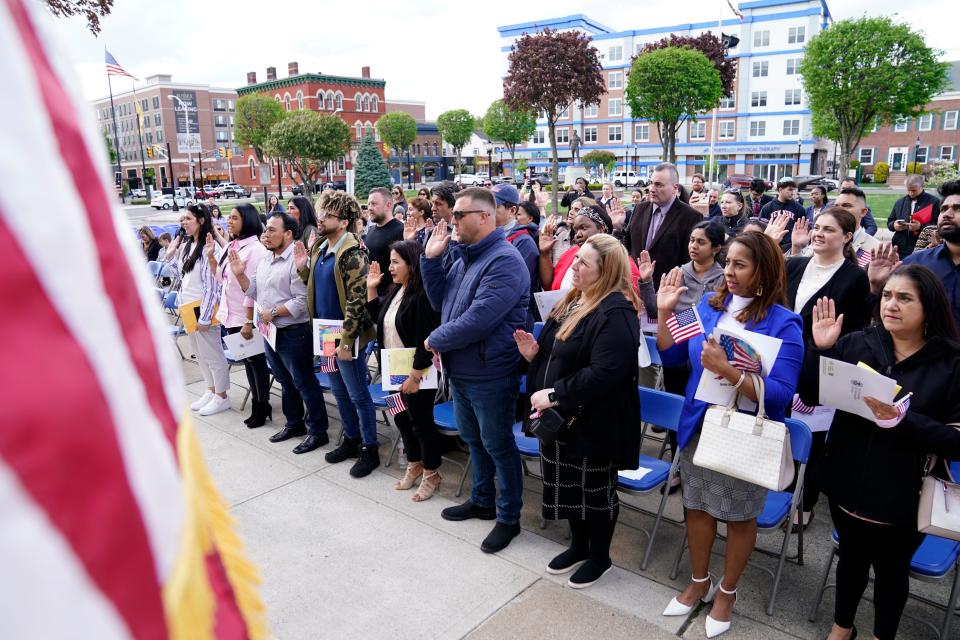 Thirty new citizens are sworn in during a citizenship ceremony and Law Day celebration on the steps of the Bergen County Courthouse on Monday, May 1, 2023, in Hackensack.