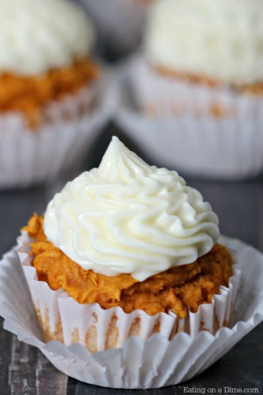 <p>Eating on a Dime</p><p> If you have about 30 minutes, you can whip up these pumpkin cupcakes.</p><p><strong>Get the recipe: </strong> <a href="https://www.eatingonadime.com/pumpkin-cupcakes-2/" rel="nofollow noopener" target="_blank" data-ylk="slk:Pumpkin Cupcakes Recipe;elm:context_link;itc:0;sec:content-canvas" class="link "><strong>Pumpkin Cupcakes Recipe</strong></a></p>