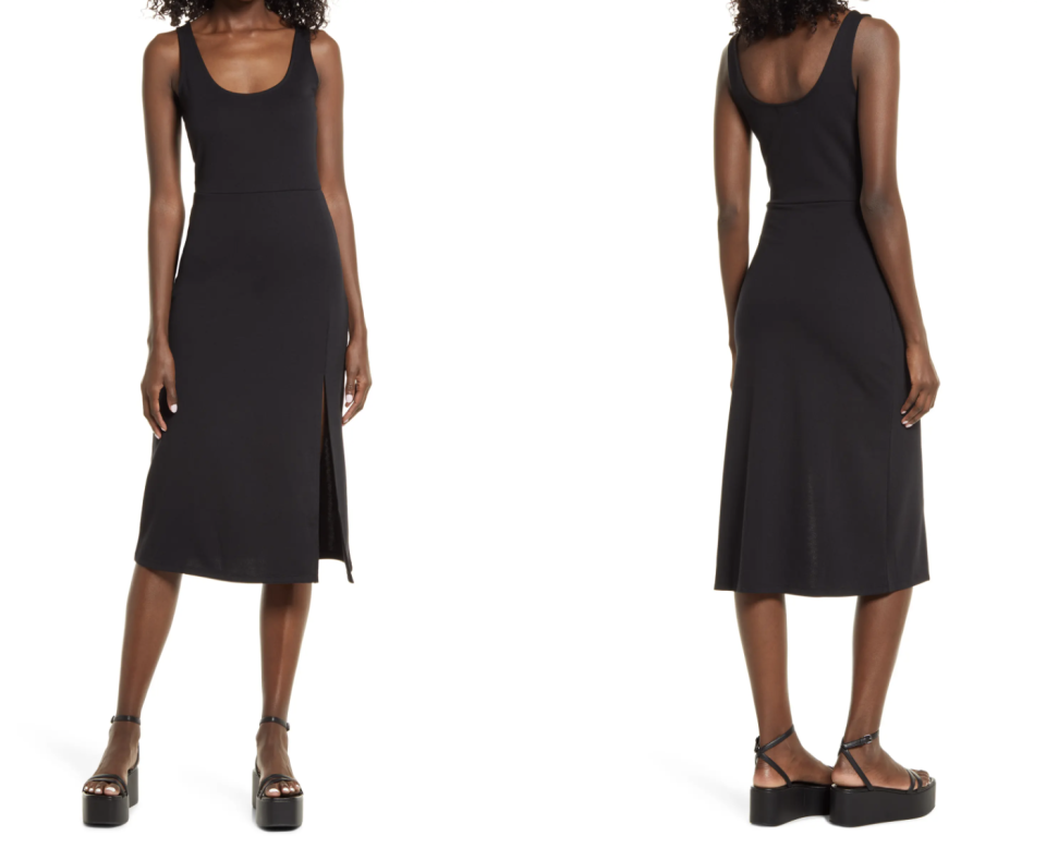 Nordstrom Open Edit Scoop Neck Midi Dress in Black (Photo via Nordstrom)