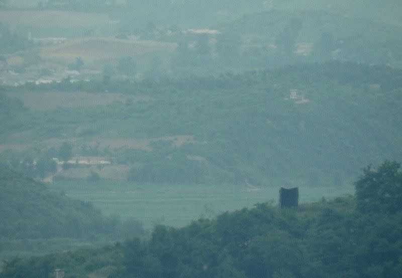 A North Korean loudspeaker is seen inside their territory, in this picture taken from the Unification Observation Platform, near the demilitarized zone which separates the two Koreas in Paju