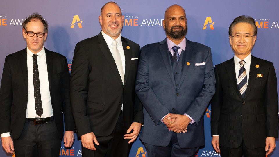 From left: Sony’s Sanford Panitch and Keith Le Goy, Crunchyroll’s Rahul Purini and Sony’s Kenichiro Yoshida