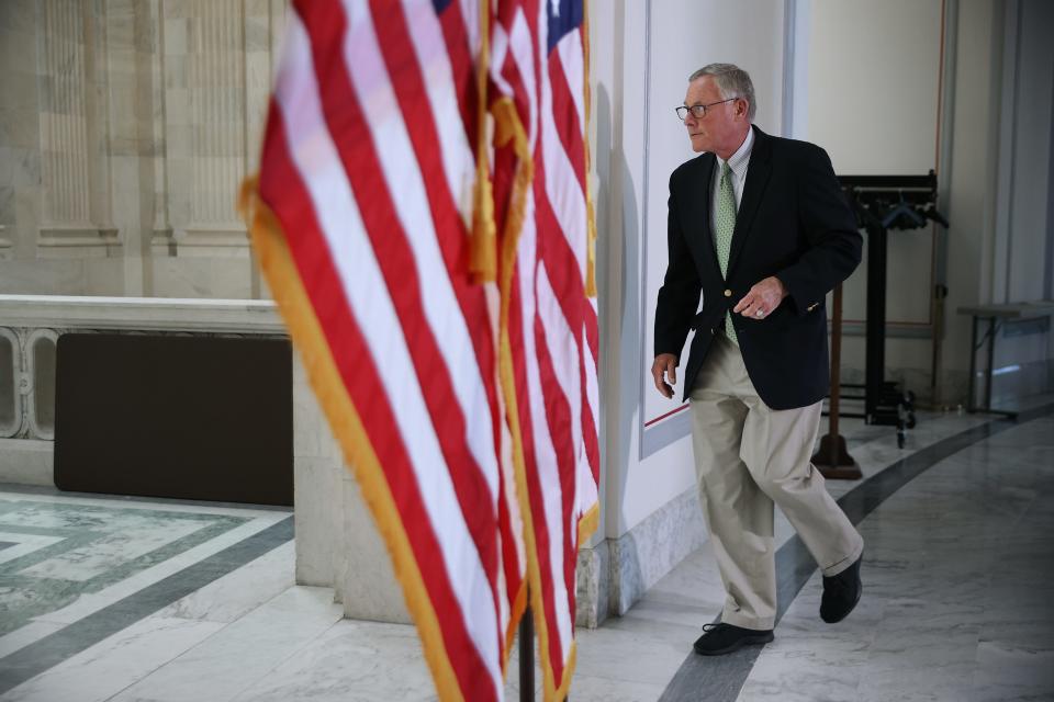 Sen. Richard Burr, R-N.C., arrives for a Senate Republican caucus luncheon meeting in the Russell Senate Office Building on Capitol Hill on May 20, 2021 in Washington, D.C. Republicans in the Senate appear to be poised to vote against the formation of a independent commission to investigate the Jan. 6 assault of the U.S. Capitol by Trump supporters.