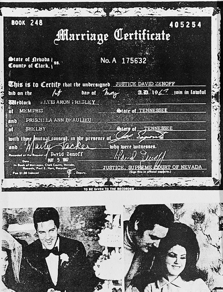 24) Their marriage license was hung on the wall in the Aladdin Hotel & Casino.