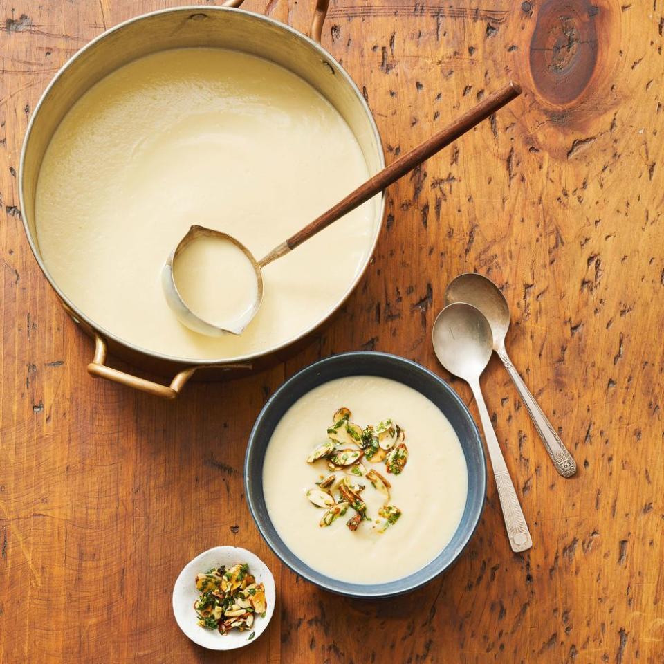 10) Creamy Cauliflower Soup With Almond-Thyme Gremolata