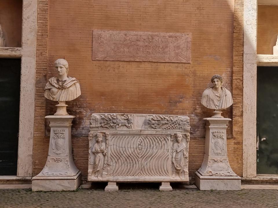 marble busts sitting outside capitonline museums in rome