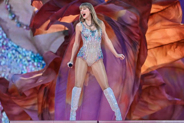 <p>Pedro Gomes/TAS24/Getty</p> Taylor Swift performs at Estadio da Luz on May 24, 2024