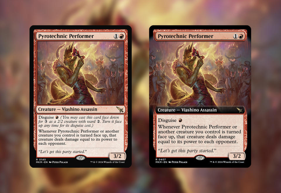 Pyrotechnic Performer comes in a normal art and an extended art treatment. (Image: Wizards of the Coast)