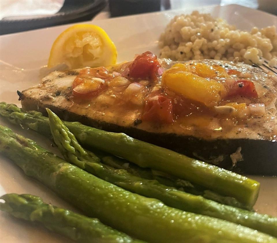 A sword fish special with asparagus and risotto from Harpoons on the Bay in North Cape May.