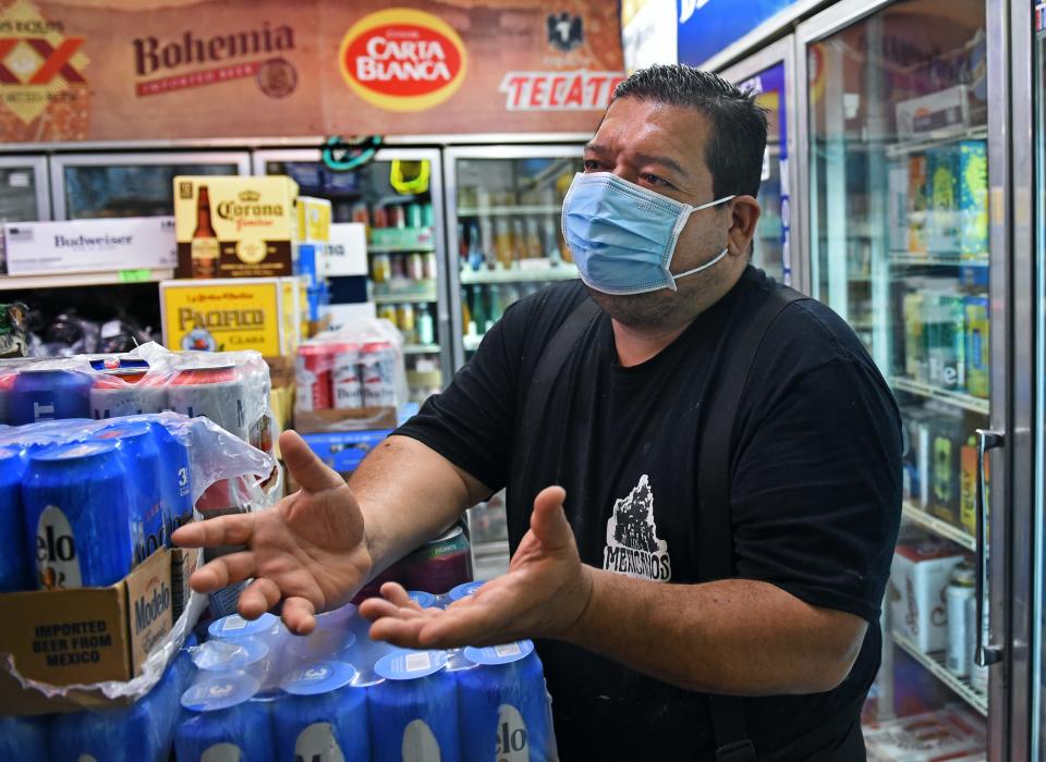 South Lake Tahoe business owner Andres Delgadillo expresses his thoughts on the Caldor Fire burning near South Lake Tahoe on August 27, 2021.