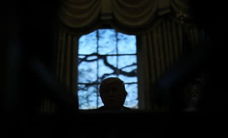 U.S. President Donald Trump sits for an interview with Reuters in the Oval Office of the White House in Washington, U.S., April 27, 2017. REUTERS/Carlos Barria