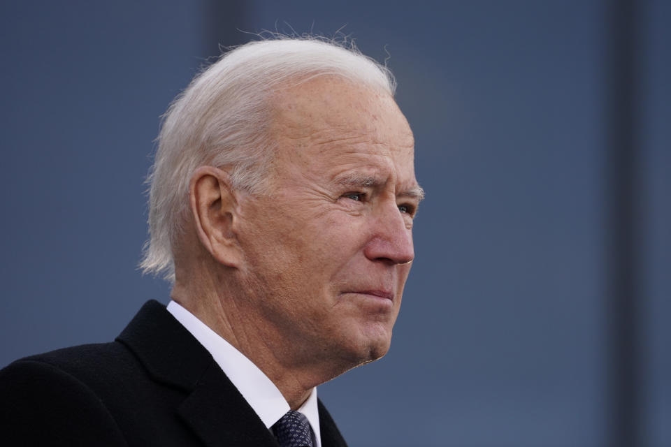 President-elect Joe Biden speaks at the Major Joseph R. "Beau" Biden III National Guard/Reserve Center, Tuesday, Jan. 19, 2021, in New Castle, Del. (AP Photo/Evan Vucci)