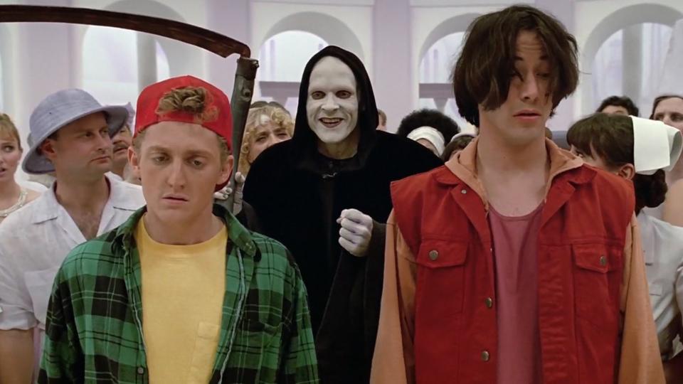 Alex Winter, William Sadler and Keanu Reeves in 'Bill & Ted's Bogus Journey'. (Credit: Orion)